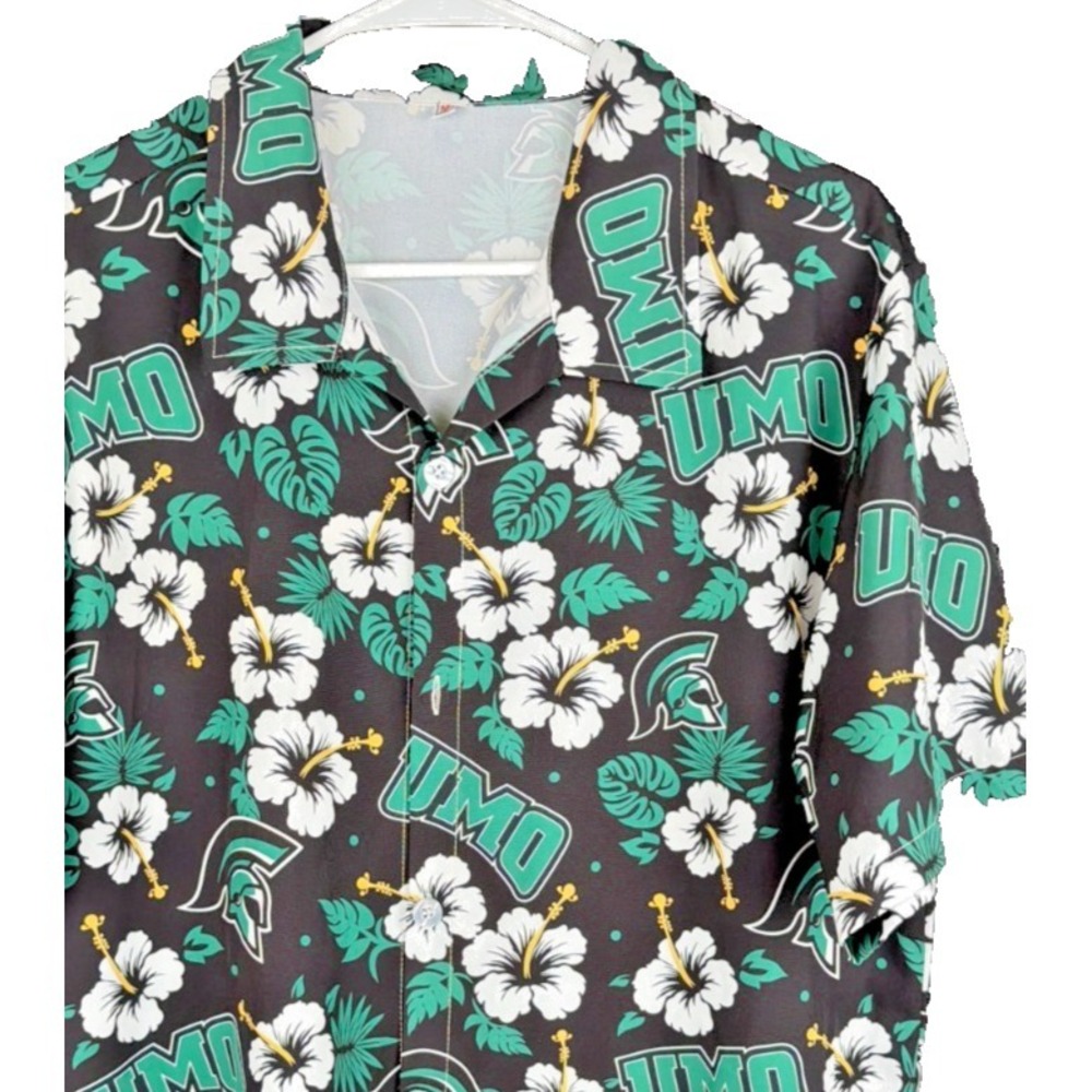 UMO Trojans Shirt Men Medium Hawaiian Button Up University Mount Olive College